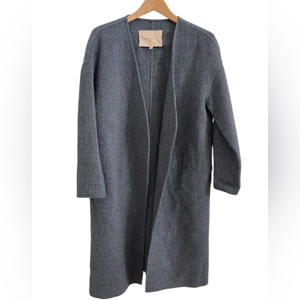 Cookadaily Women's Long Mid-Weight Open-Front Cardigan in Grey XS Wool-Blend